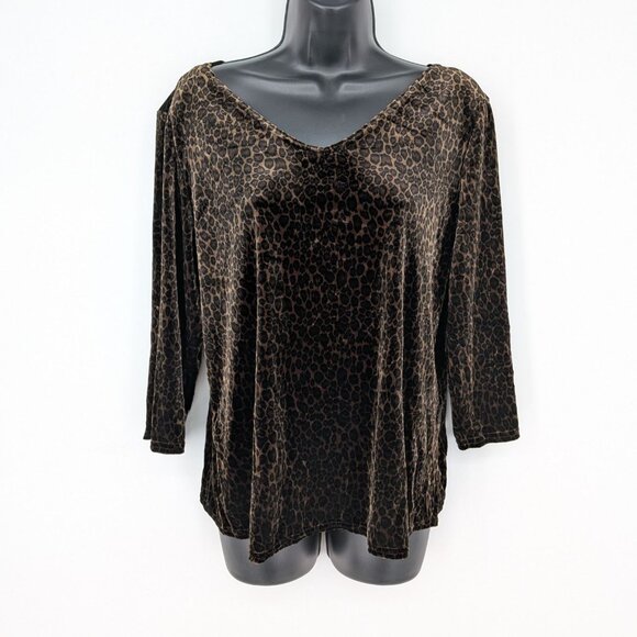 Vintage Kathie Lee Burnout Velvet Top Women Size XL Leopard Y2K Boho Office Glam - Picture 1 of 7